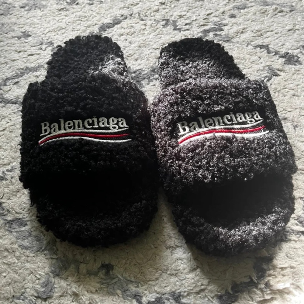 Balenciaga fur slides